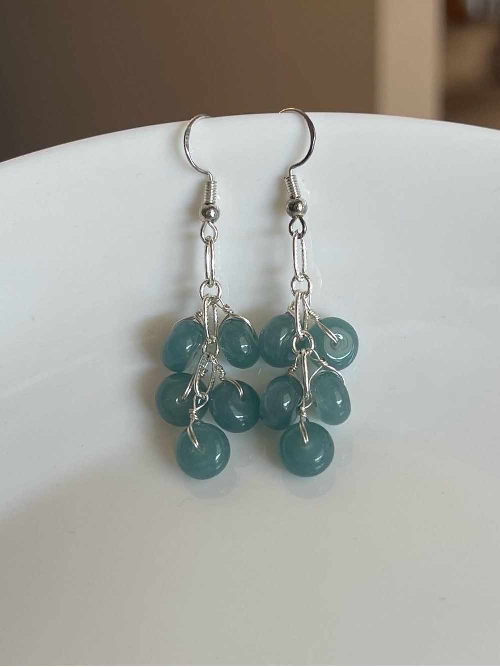 💖5 for $25😻Handmade Teal Bead Dangle Earrings - Sterling Silver Hooks